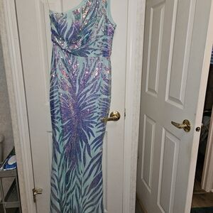 Sequin One-Shoulder Dress in Purple and Blue Mermaid Colors